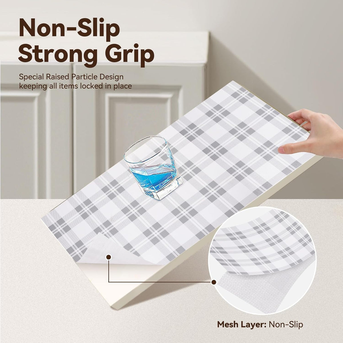 Drawer Shelf Liner for Kitchen Cabinets, Non Adhesive Slip Resistant Shelf Paper Easy to Clean, Strong Grip Thickened Waterproof Washable Mats for Pantry Shelves Cupboard Dresser(Grey, 17 in x 40 FT)