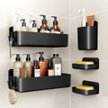 Orimade Shower Caddy 5-Pack, No-Drill Adhesive Shelves for Bathroom, Rustproof ABS Storage Organizer Set, Black
