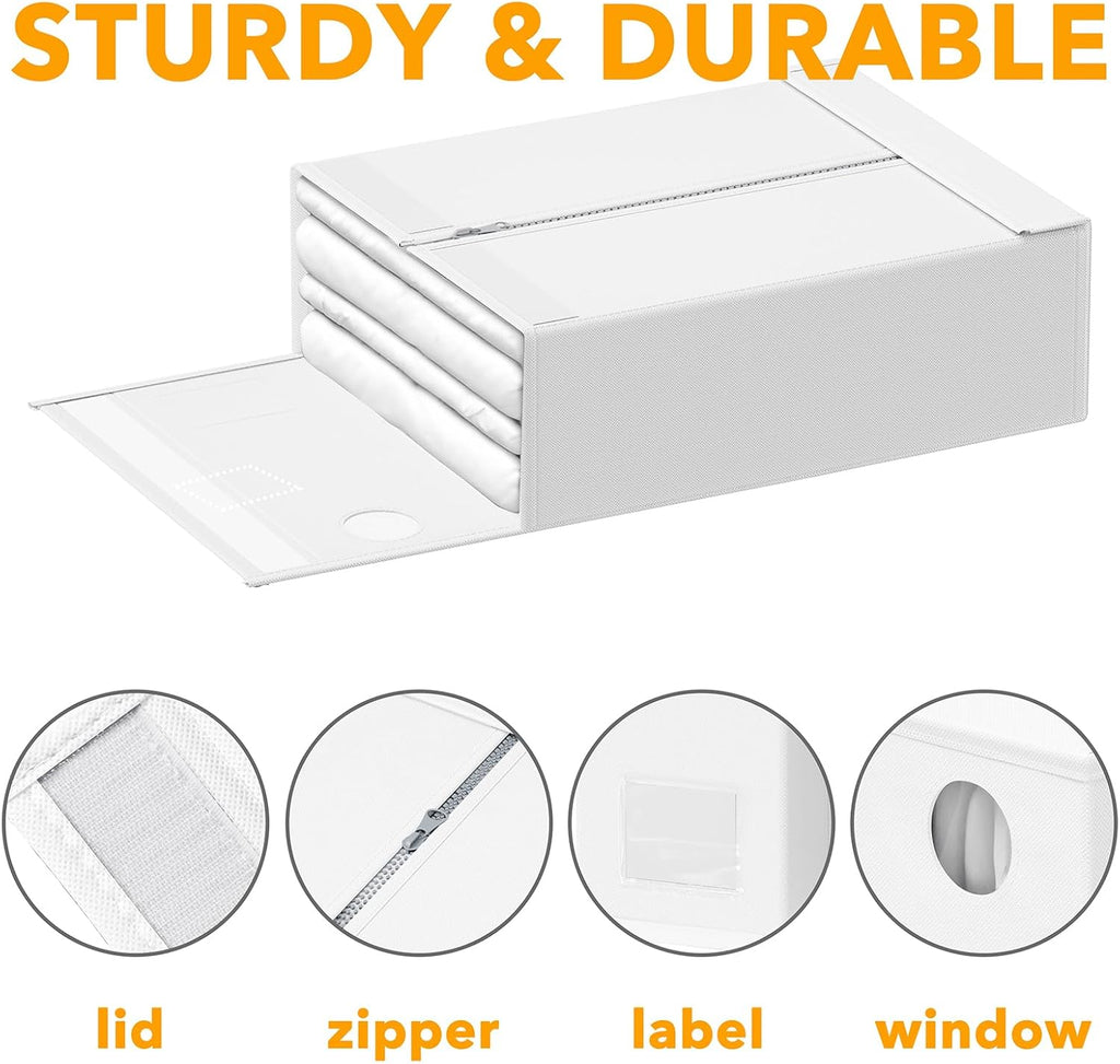 SpaceAid 12 Pack Bed Sheet Organizers and Storage, Foldable Sheet Organizer for Linen Closet, Sheets Set Folder Keeper with Window XL (Queen & King Size) Bedding Container (White, 12 Pack)
