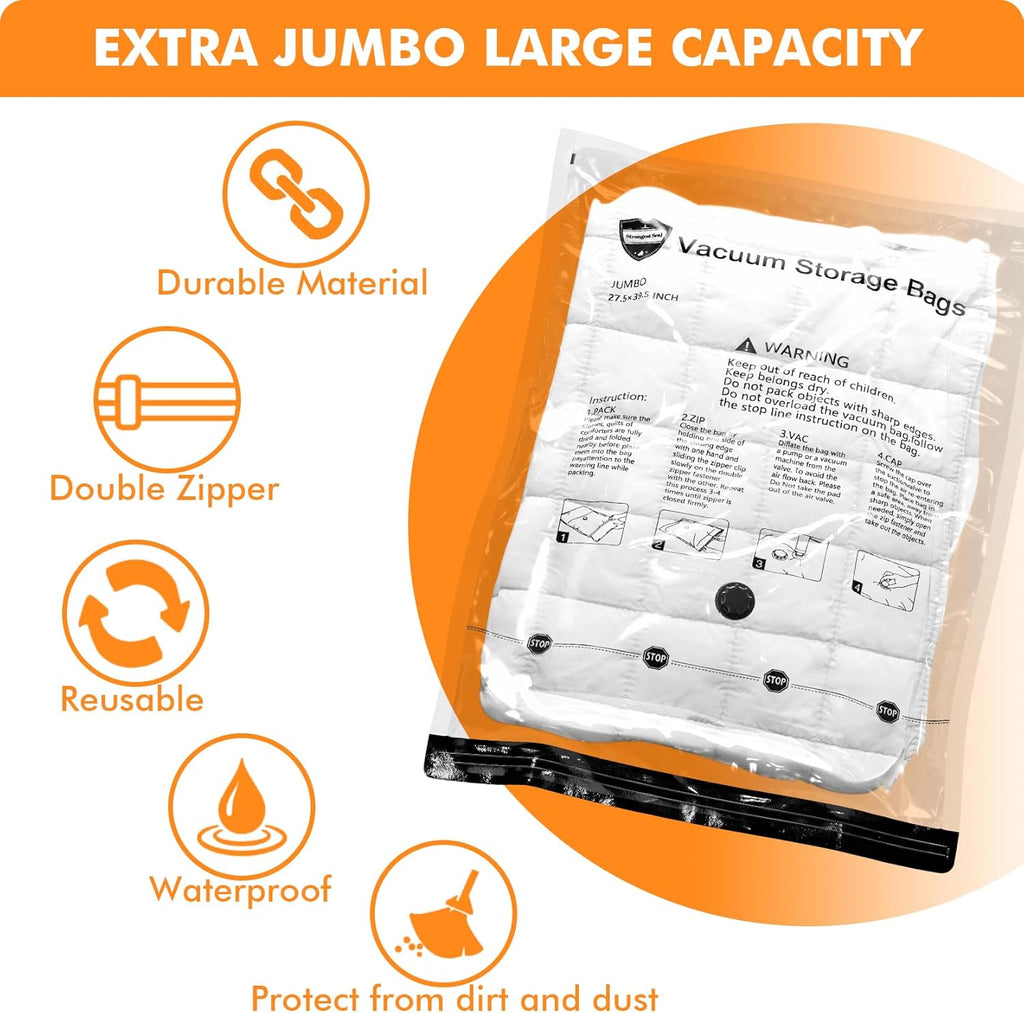 Vacuum Storage Bags (5 x Medium, 5 x Small), Space Saver Sealer Compression Bags with Travel Hand Pump for Blankets, Comforters, Pillows, Clothes Storage