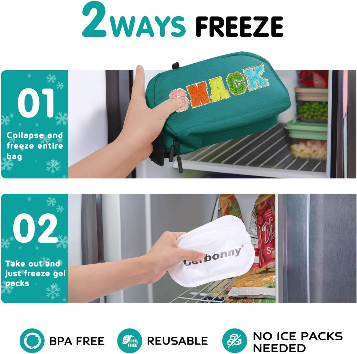 Cerbonny Freezable Lunch Bag for Work School Travel,Leak-proof Small Lunch Bag