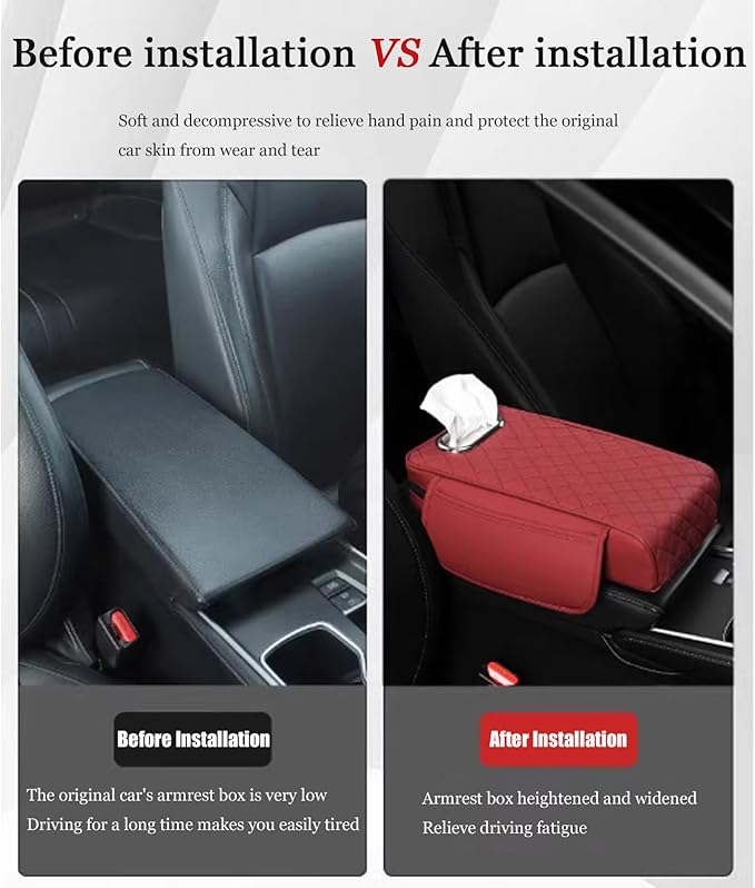 Car Center Console Cover for Infiniti FX SUV FX35 / FX37 / FX40 / FX45 /FX50, Leather Car Arm Rest Cover, Car Armrest Cushion with 2 Storage Bags Car Center Console Armrest Pad,A Beige