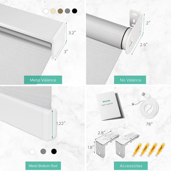 Kilonity Motorized Roller Shades, Light Filtering Remote Control Custom Window