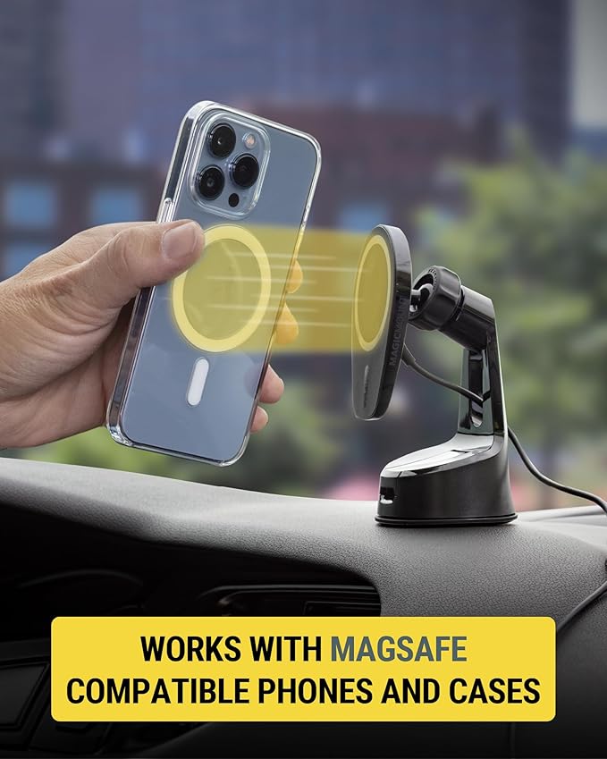 Scosche MPQ6 Magnetic Phone Holder for Car Dashboard/Windshield, 15W Wireless Fast Car Charger Stand, Hands Free Cell Phone Mount Compatible with iPhone 17/16/15/14/13/12 Series & MagSafe Case