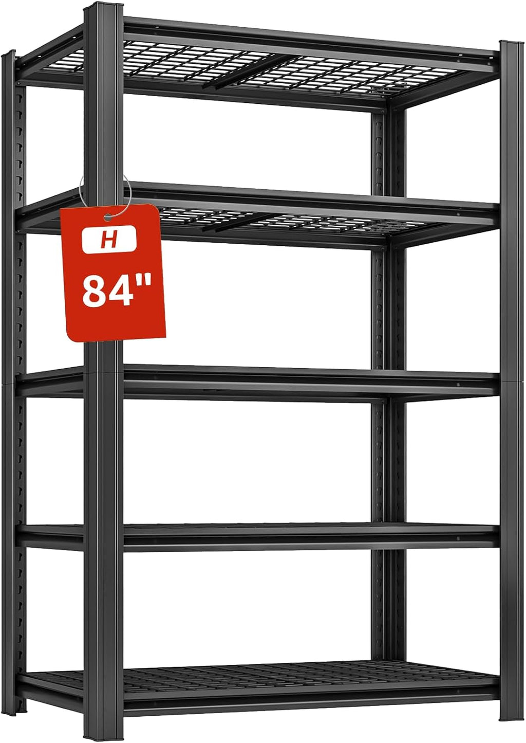 48" W Father&I Industrial Heavy-Dudy Garage Shelving Units/Systems: Metal 5-Tier Storage Shelves Adjustable for Basement/Closet/Tote/Kitchen/Pantry Organization, 84" H*48W *24" D, Black