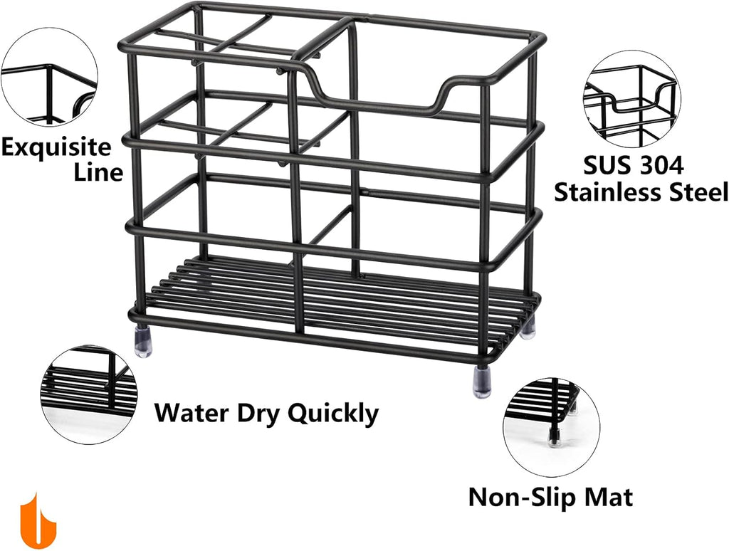 Urbanstrive 304 Stainless Steel Bathroom Toothbrush Holder Toothpaste Holder Stand Bathroom Accessories Organizer (Black, Small)