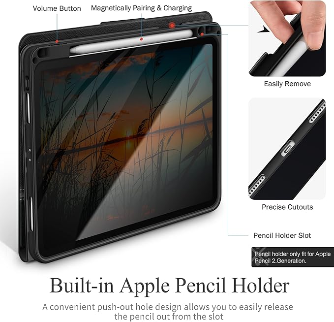 KingBlanc Case for iPad Pro 11 inch 4th/3rd/2nd/1st Generation (2022/2021/2020/2018) with Pencil Holder, PU Leather Protective Stand Folio, Auto Sleep/Wake, Multi-Angles for Viewing/Typing, Black
