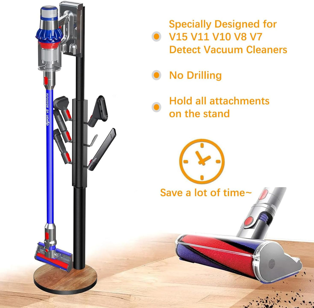 Docking Station Holder Freestanding Vacuum Stand Rack Compatible with V15 Detect, V11 V10 V8 V7 V6 Cordless Vacuum Cleaners, Floor Docking Station Metal Organizer Bracket with 6 Hooks
