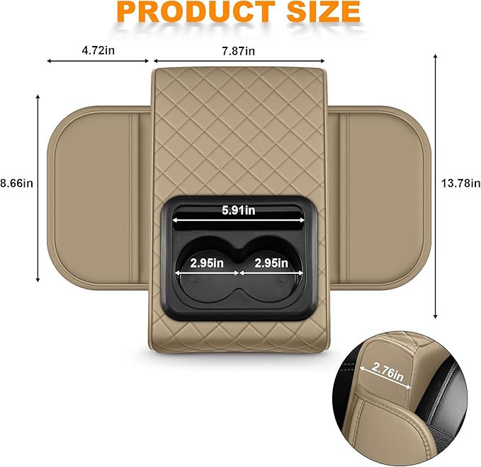 Armrest Cover for Car Fit for Jeep Renegade - Center Console Cover with Cup Holders and 2 Storage Pockets(Beige)