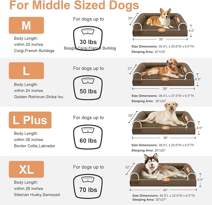 Large Dog Bed Orthopedic Washable: Beds Bolster XL Bed Medium Large Dogs Egg Crate Foam Couch Sofa Waterproof with Removable Cover - Dark Coffee