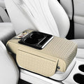 2026 Upgraded Car Center Console Cushion with 30w USB& Type-C Charging Ports, Leather Car Armrest Pad Cover, Interior Accessories for Most Vehicles (Classic Flat Version, Light Beige)