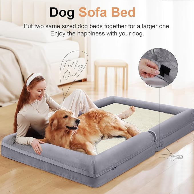 Large Dog Bed Orthopedic Washable: Jumbo Dog Bed Bolster Extra Large Dogs Egg Crate Foam Sofa Couch Waterproof Removable Cover - Purple