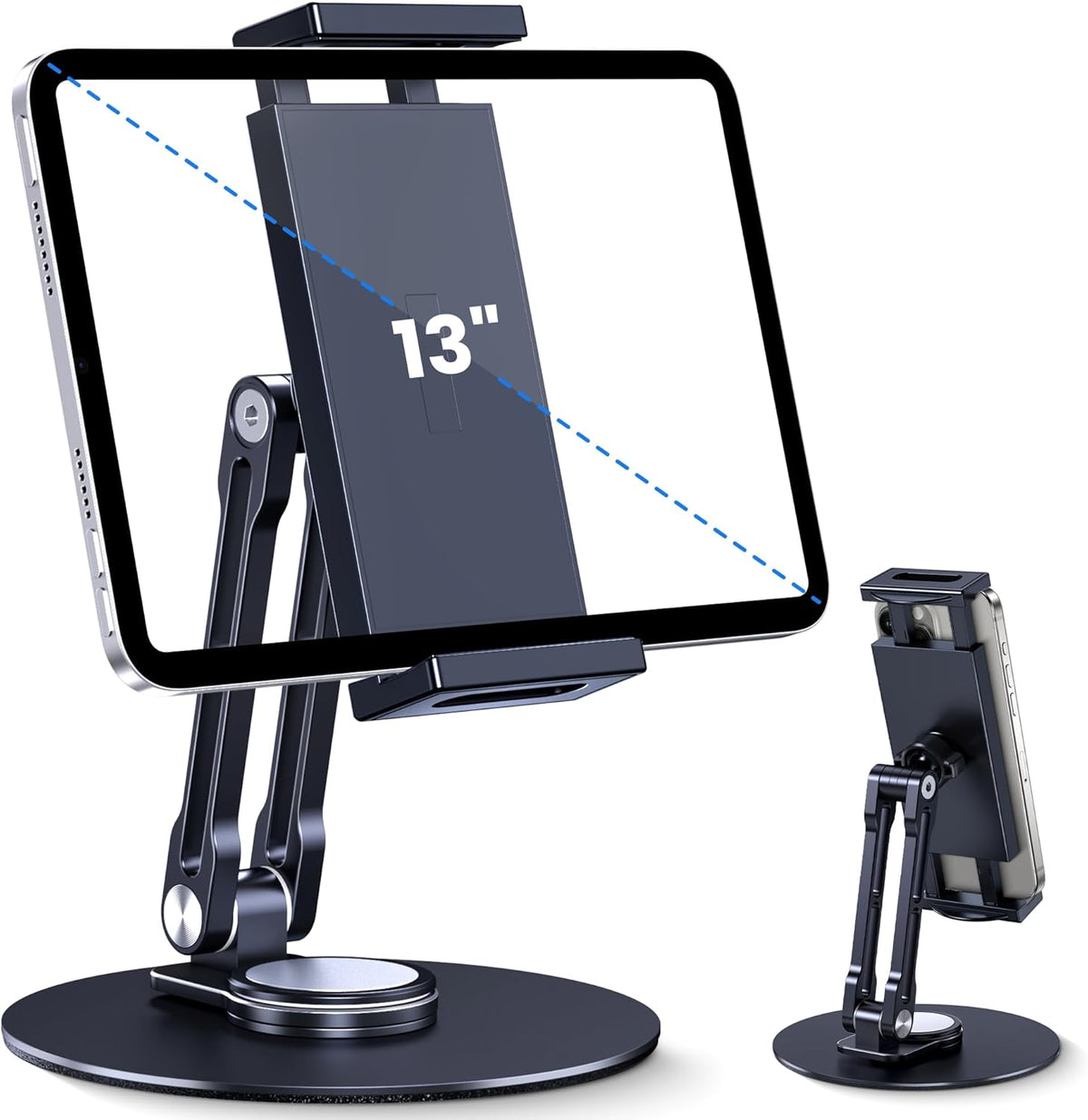 Tablet Stand Holder for iPad, Adjustable with 360 Rotating Base for Desk, Aluminum Swivel Tablet Stand Compatible with iPad Air, Mini, 10.2,9.7, Pro 11/13 and More