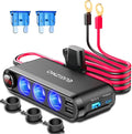12V Cigarette Lighter Socket Splitter, 200W 3 Socket Multi Port Car Cigarette Lighter Adapter Plug Splitter USB Charger Auxiliary 12 Volt Power Outlet with Eyelet Terminal