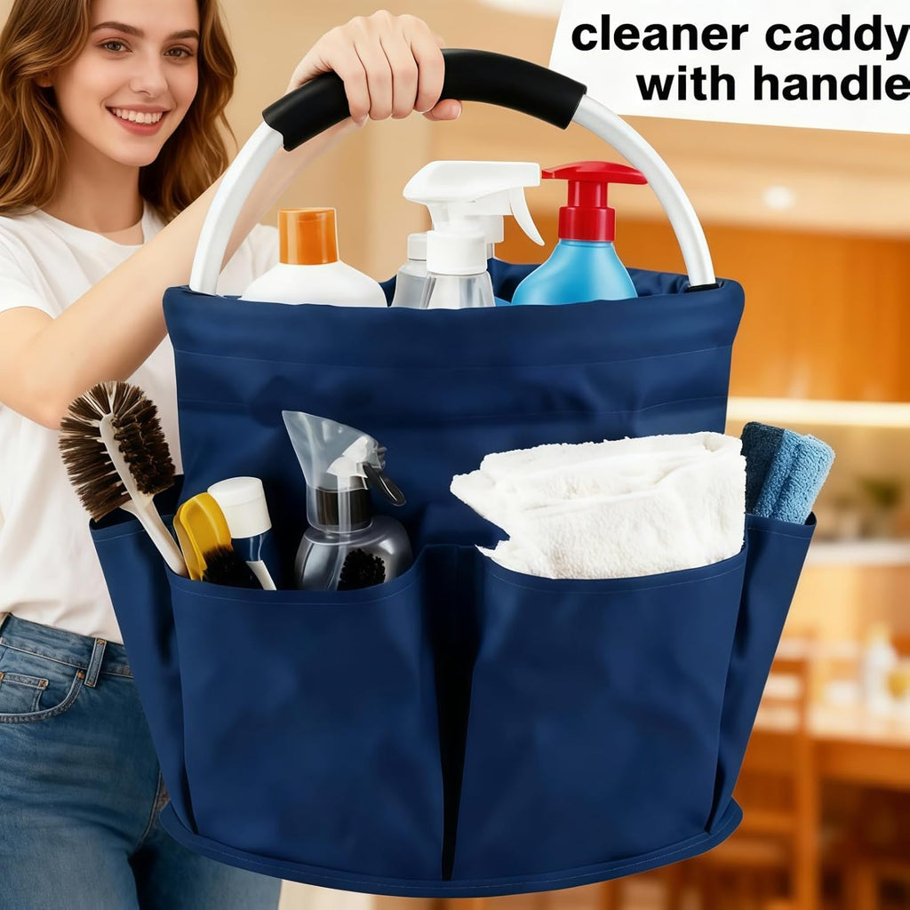17L Cleaning Caddy With Handle, Foldable Storage Cleaning Product Organizer, Cleaning Caddy Organiser, Outdoor Camping，Portable Multifunctional Cleaning Bucket tool Bag Organizer (navy blue)