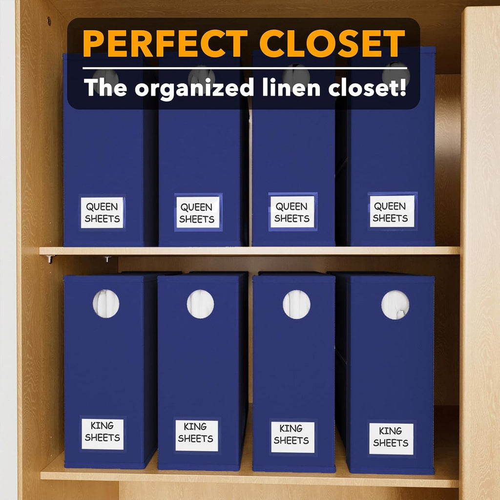SpaceAid 8 Pack Bed Sheet Organizers and Storage, Foldable Sheet Organizer for Linen Closet, Sheets Set Folder Keeper with Window XL (Queen & King Size) Bedding Container (Navy Blue, 8 Pack)