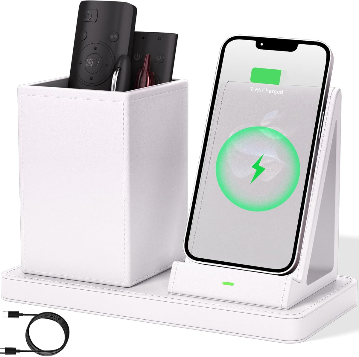 Desk Organizer with Phone Holder,White Multi-Functional Pencil Holder for Desk, Desk Organizers and Accessories for Office Art Supplies,Desk Phone Stand Charger for Desktop/Counter