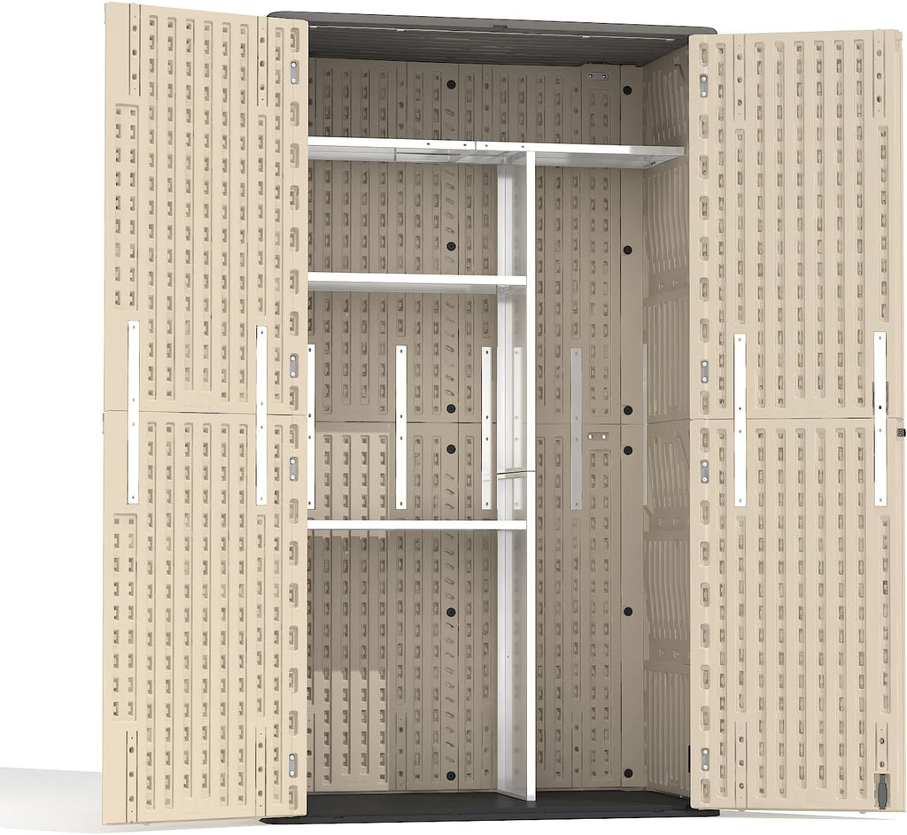 Vertical Storage Shed Shelf, Weatherproof Metal Shelf for 60 cuft Tool Cabinet, Ideal for Outdoor Use, with Screw and Nuts Easy Assembly, 45.6''L×13.2''W×69.9''H, White
