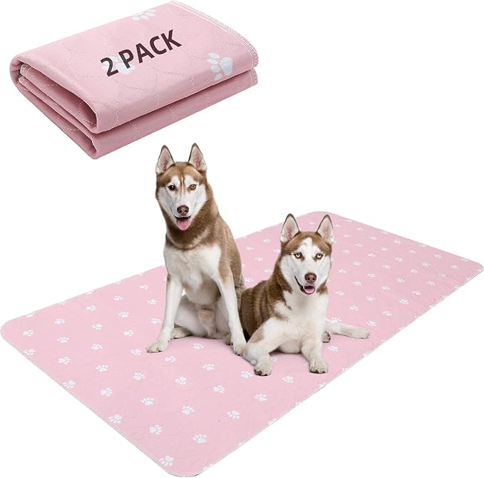 PUPTECK Washable Pee Pads for Dogs - Waterproof Reusable Puppy Potty Training Pads Whelping Mat - Fast Absorption Non-Slip Pet Food Feeding Mat (Pink, 36x72 Inch (Pack of 2))