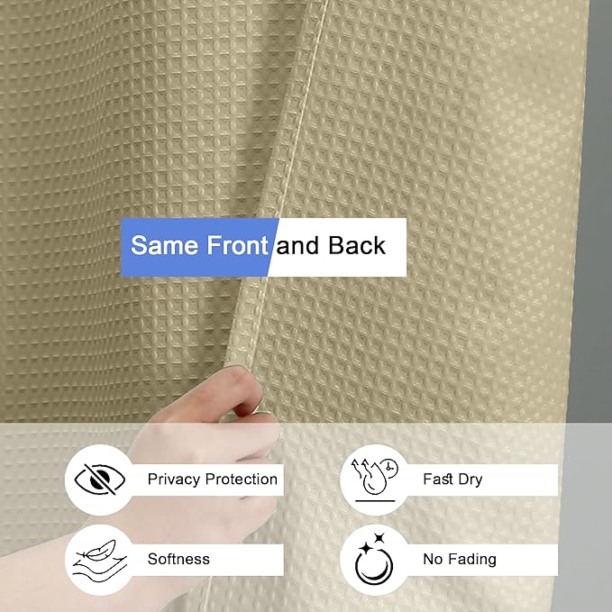 OVZME Long Fabric Shower Curtain Set, Waffle Textured Shower Curtain for Bathroom - Weight 230GSM Heavy Duty Hotel Spa Luxury Bath Curtain Set with 12 Plastic Hooks, 72Wx78L, Taupe