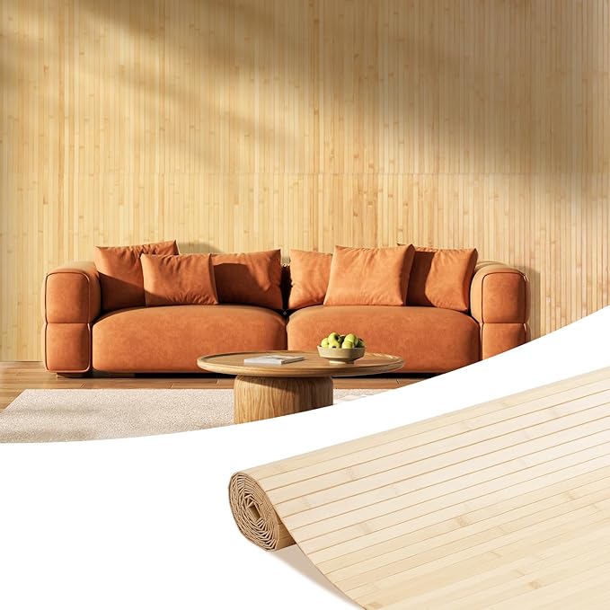 OUZUGIE 1 Pack 96x48 Inch Natural Bamboo Wall Panel – Carbonized Pole Wrap