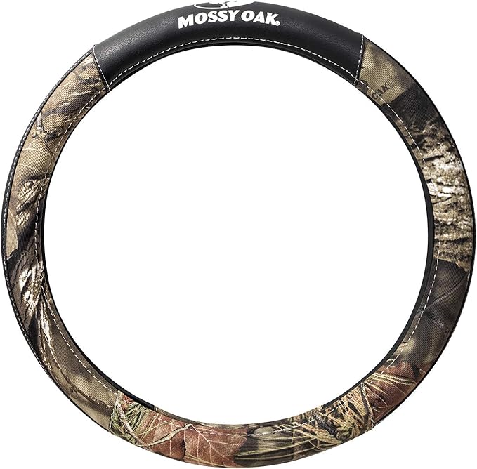 Mossy Oak Camo Steering Wheel Cover, Universal 15 inch - Made with Premium PVC Leather and Cotton Fabric - Official Licensed Product
