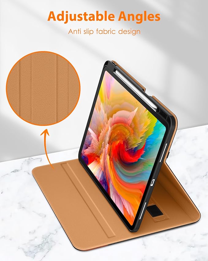 DTTO for iPad Pro 13 inch Case (M5/M4) 2025/2024, Premium Leather Business Folio Stand Cover with Pencil Holder - Auto Wake/Sleep & Multiple Viewing Angles, Built in Hand Strap & Pocket, Black Brown