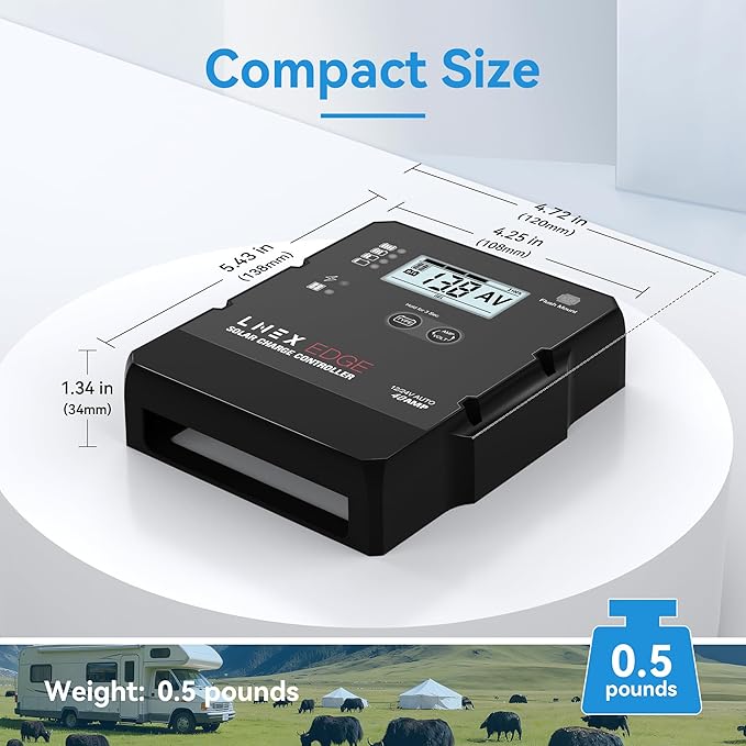 Solar Charge Controller with Flush Mount Design, 6 Stage Charging with LCD