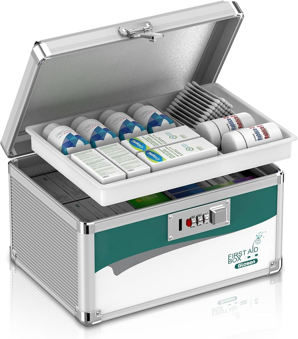Glosen Medicine Lock Box with Combination Lock, Medication lock box【Small 10x6.7x6.7 Inch】,medical box organizer