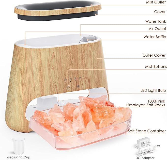 SALKING 2-in-1 Ultrasonic Essential Oil Diffuser & Himalayan Salt Lamp