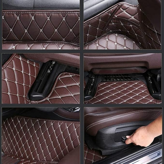 Custom Personalized Floor Mats for Cars - Luxury Full Coverage All Weather Mats, Anti-Slip Leather Mat Set, Fit for 99% of Cars, SUVs & Trucks (Black+Red bar, D-Diamond+Strip)