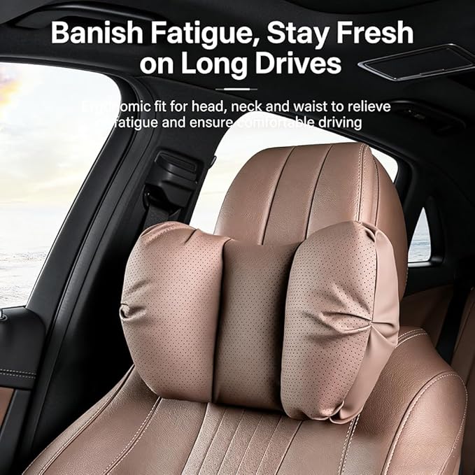 Car Neck Pillow & Lumbar Support for Nissan Altima Maxima Pathfinder Armada Rogue Sentra Versa Kicks Murano Leaf Ergonomic Breathable Mesh Auto Seat Back Cushion Headrest,Black-Neck Pillow
