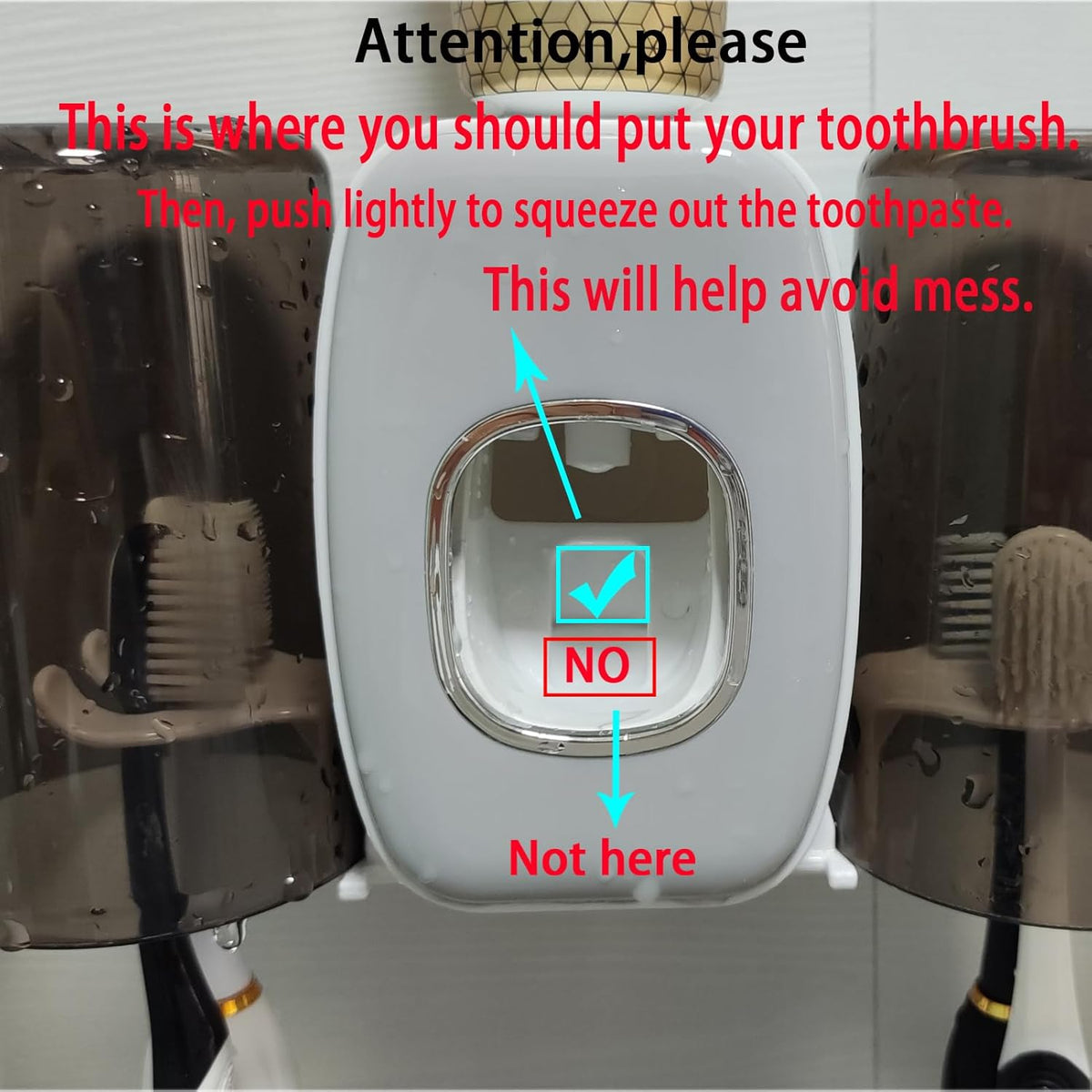 Toothbrush Holders Wall Mounted,Toothpaste Dispenser for Kids Hanging Adhesive Automatic Toothbrush Holders Bathroom Decor with Toothpaste Dispenser 2 Cups - Grey