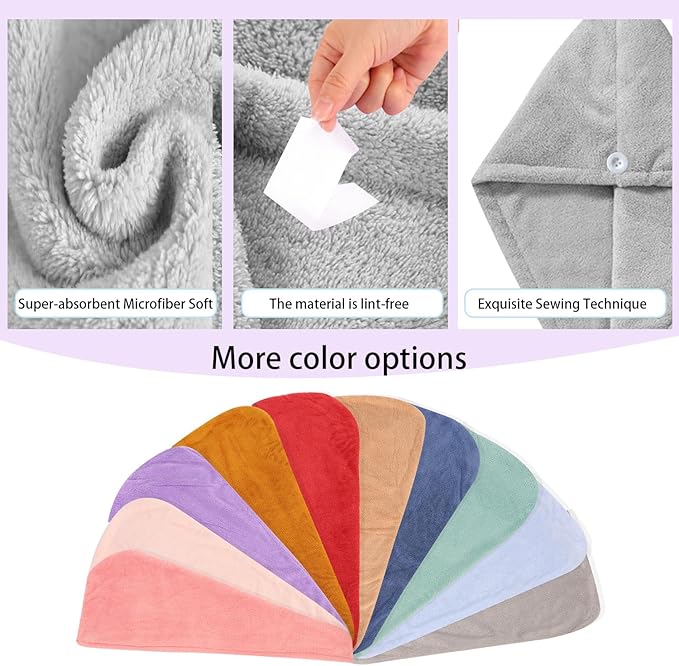 AGKXHDEC 2 Packs Single Layer Microfiber Hair Turbans - Drying Wrap for Women (Gray,Light Green)
