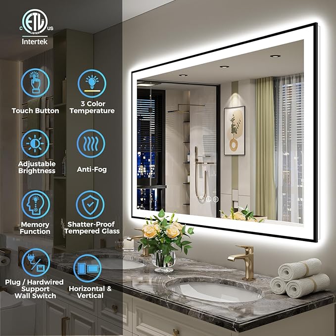 YEELAIT 55x30 Inch LED Bathroom Mirror