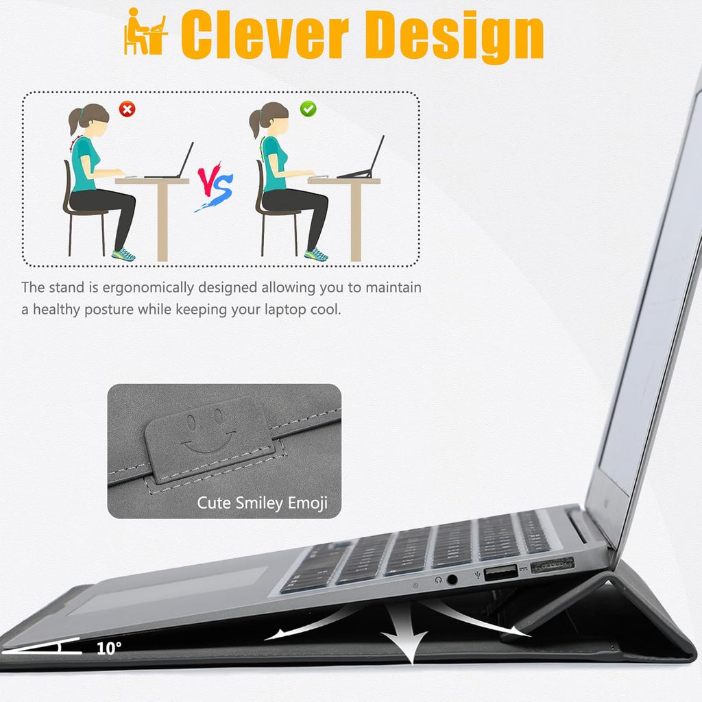 HYZUO 15 Inch Laptop Sleeve Case with Stand for MacBook Air 15 M4 A3241 M3 A3114 M2 A2941 2025-2023, 15" Surface Laptop 7/6/5/4, MacBook Pro 15 A1990 A1707 2019-2016, with Pouch, Light Gray