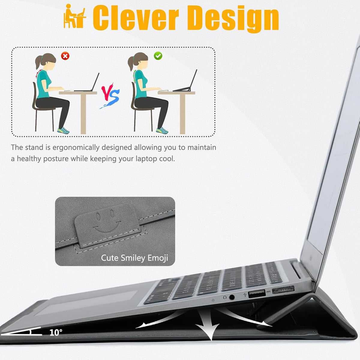 HYZUO 15 Inch Laptop Sleeve Case with Stand for MacBook Air 15 M4 A3241 M3 A3114 M2 A2941 2025-2023, 15" Surface Laptop 7/6/5/4, MacBook Pro 15 A1990 A1707 2019-2016, with Pouch, Light Gray