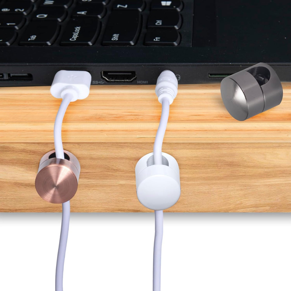 3 Sets Charger Holders for Cords, Adjustable Cable Anchor Holders, Adhesive Metal Cord Clips, Cable Management Wire Organizers for Desk, Office, Nightstand - Black, Red Bronze, White