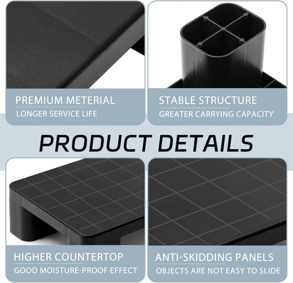 1 Pcs Plastic Pallet for Basement Storage Easy Stack Lightweight Floor Pallet Display Flooring Room Supermarket Christmas, Support up to 2000 Lbs (15.7'' L X 12'' W X 4.7'' H,Black)