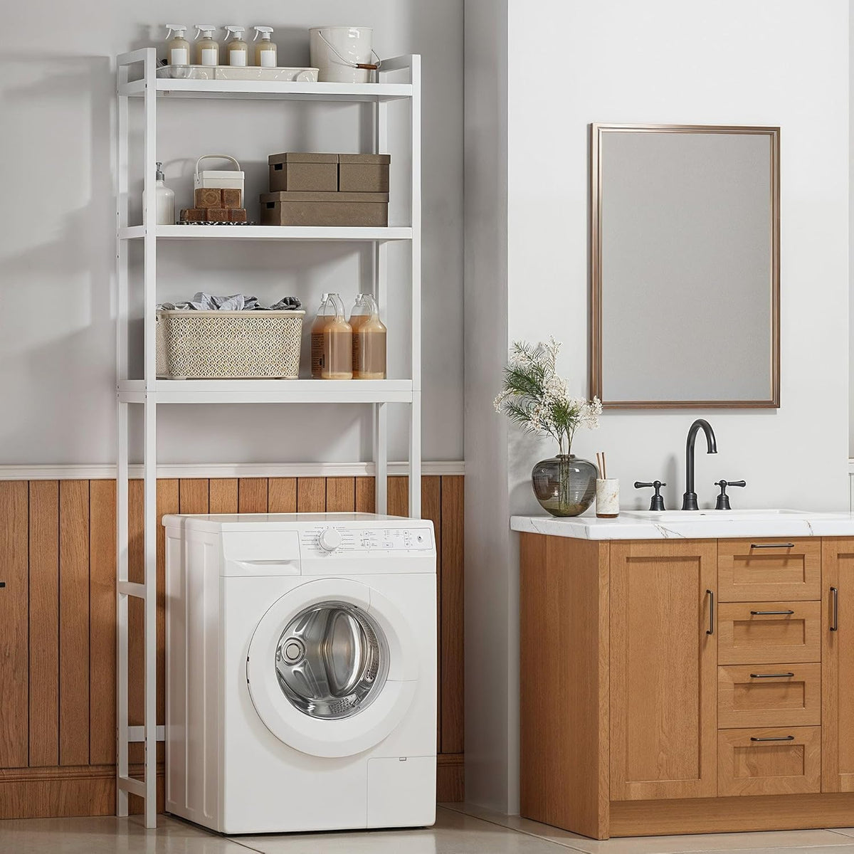 Gizoon 3 Tier Over The Toilet Storage Cabinet, Bamboo Bathroom Over Toilet Storage with Adjustable Shelves，Space-Saving Freestanding Shelves, 10.24"D x 24.8"W x 66.93"H, for Bathroom, Laundry Rooms