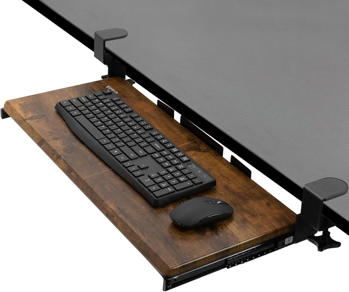 VIVO Large Clamp-on Computer Keyboard and Mouse Under Desk Slider Tray, 27 x 11 inch Pull Out Platform Drawer, Rustic Vintage Brown, MOUNT-KB05N