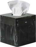 Tissue Box Cover Square Resin Tissue Holder for Home Decor, Hand Poured Marble Tissue Box Holder, 5 x 5 x 5.5 inches, Black