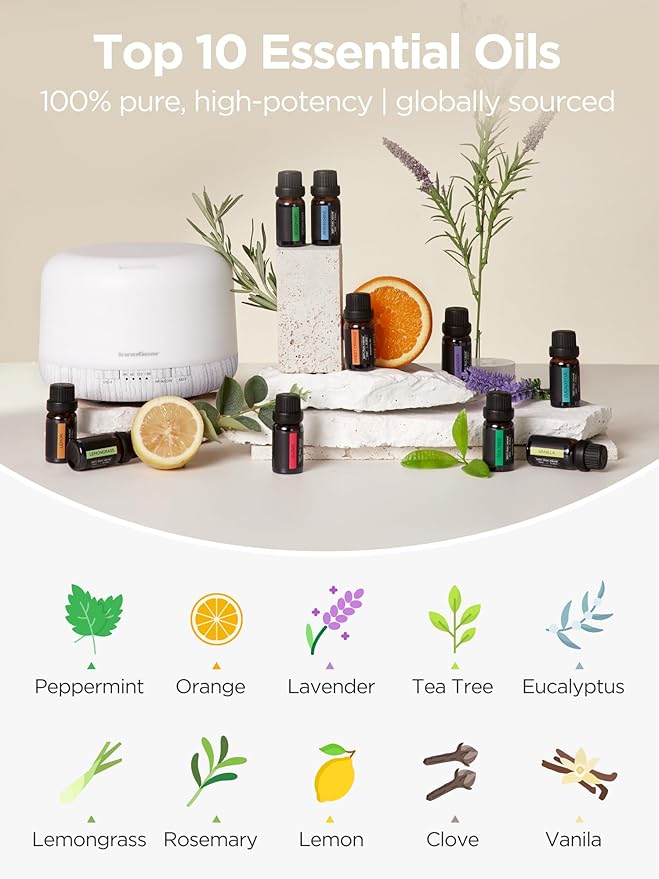 InnoGear Aromatherapy Diffuser & 10 Essential Oils Set, 500ml Essential Oil