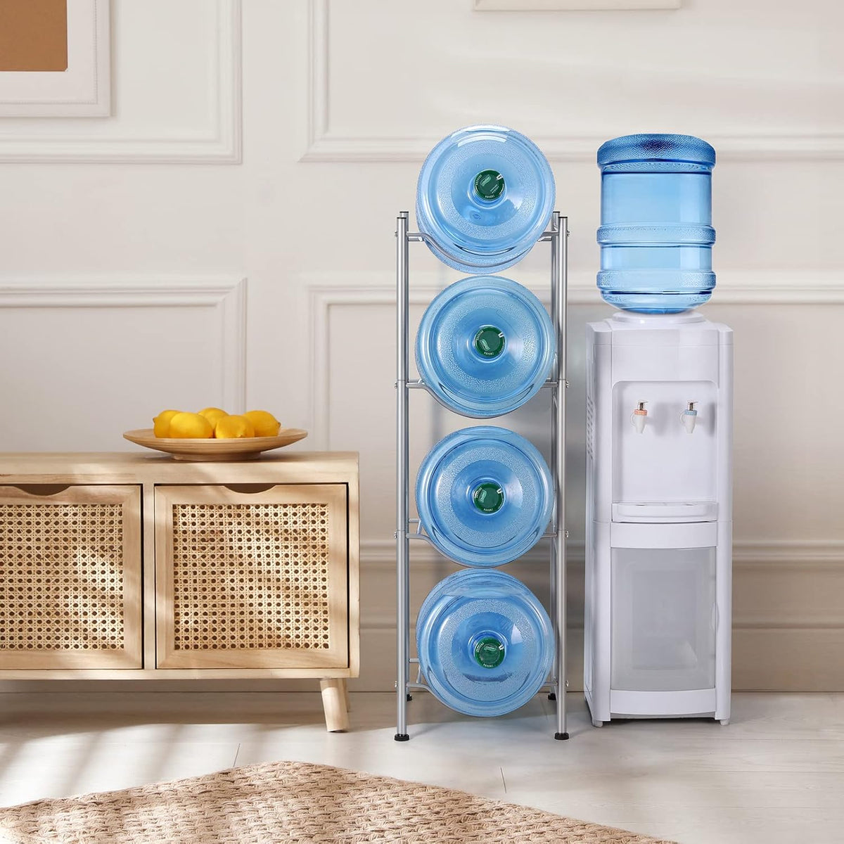 5 Gallon Water Jug Holder - 4 Tier Cooler Jug Rack, Detachable Dispenser Stand for Home, Kitchen, Office - Silver
