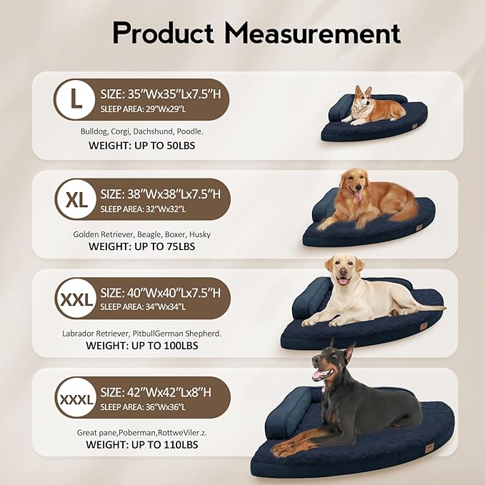 MEKIY Large Dog Bed - XL Orthopedic Egg-Crate Memory Foam Dog Beds with Removable Washable Cover, Waterproof Pet Beds with Non-Slip Bottom, Navy Blue