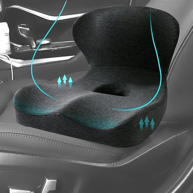 Car Seat Cushion & Lumbar Support Memory Foam Chair Pad, Back Support Pillow Chair Cushion for Office Reduce Tailbone Pressure & Improve Comfort(Dark Gray)