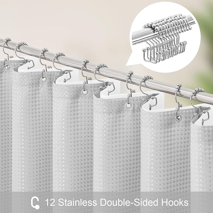 Craidlela 3 in 1 Stall Half Size Light Grey Shower Curtain Set-36 W x 72 H, Modern Waffle Waterproof Fabric and PEVA Liner Set with Stainless Steel Hooks