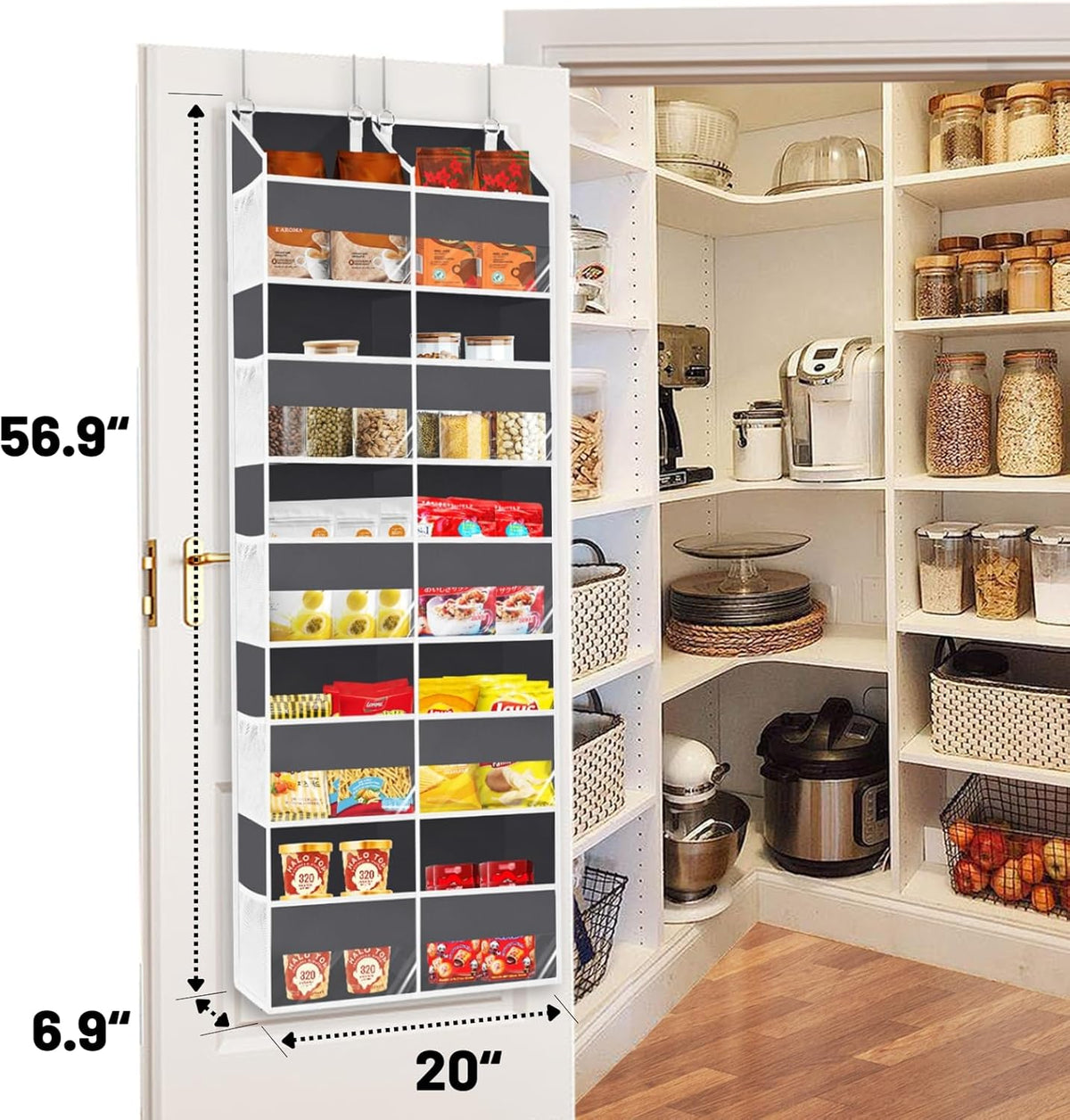 2 Pack Over the Door Organizer 5 Tiers, Extra Large Behind Door Storage of 10 Compartments, 80 lbs Weight Capacity Over Door Organizer, Door Hanging Organizer for Closet, Diaper Organizer,Room storage