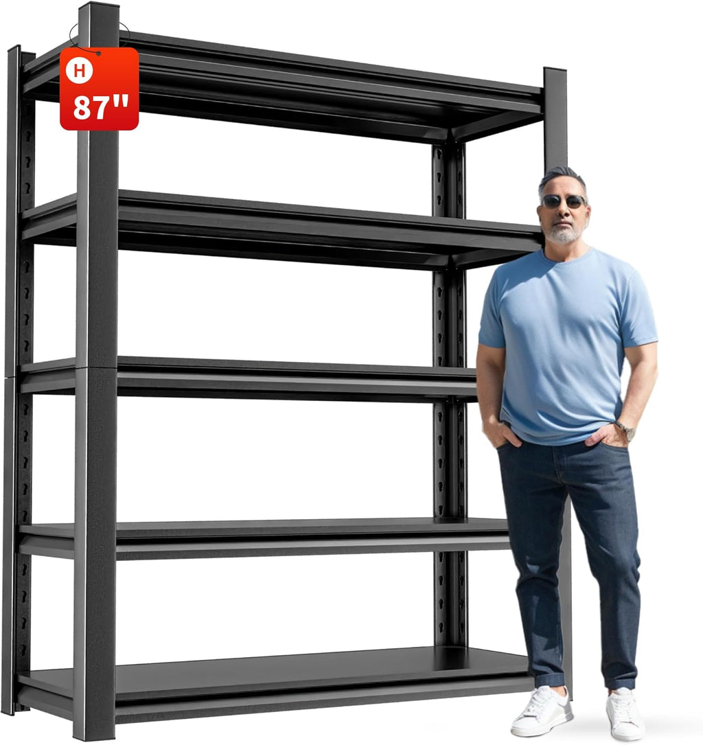 5-Tier Heavy Duty Steel Garage Shelving Unit, Adjustable Metal Utility Shelves, Industrial Storage Rack for Garage, Warehouse, and Storage Solutions 24" D x48 W x87 H