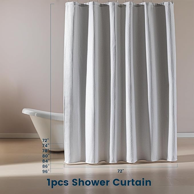 SLEEP ZONE Shower Curtain Liner, Waffle Shower Curtains for Bathroom, Heavy Duty Thick Fabric Shower Curtains - 285GSM Luxury Weighted Polyester Bath Curtain, 72" × 98" (Pure White)